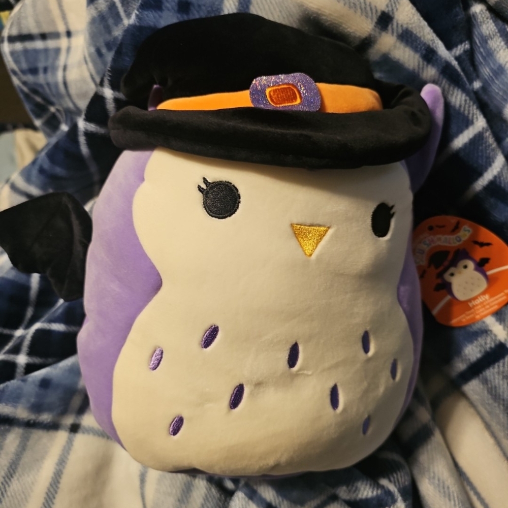 Squishmallows "Holly" Purple and White Owl with Black Hat Halloween Treat Pail